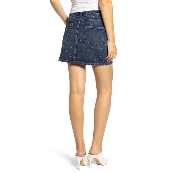 CURRENT/ELLIOTT The Five-Pocket Studded Denim Mini Skirt in Night Rider Size 27 - Picture 2 of 11